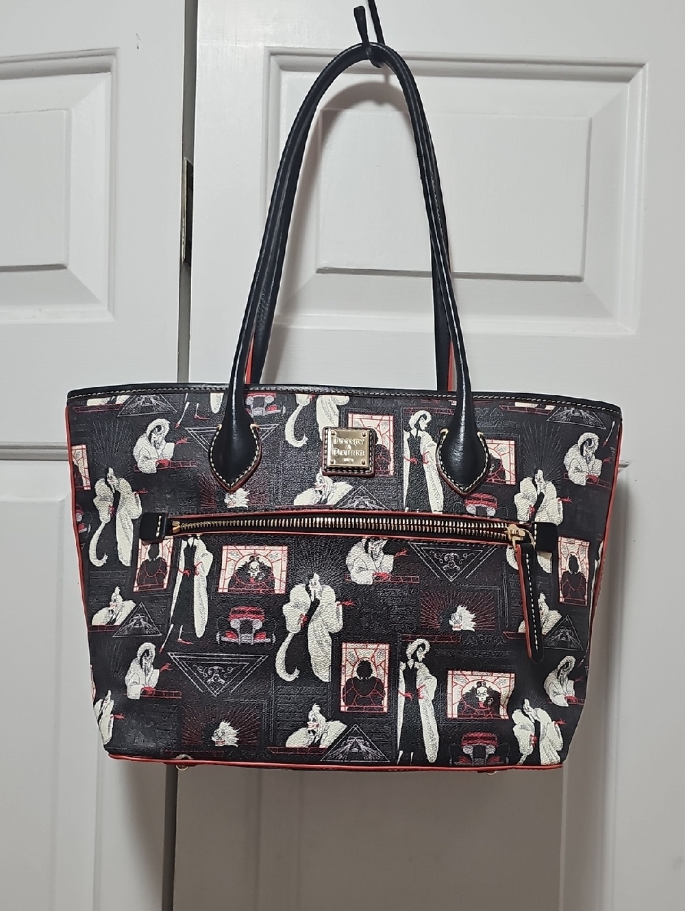 Disney Dooney & Bourke Cruella Tote with Red Trim